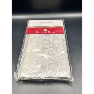 December Home 2-Pack Napkins Cream Silver Glitter‎ Snowflake Swirl Holiday As Is